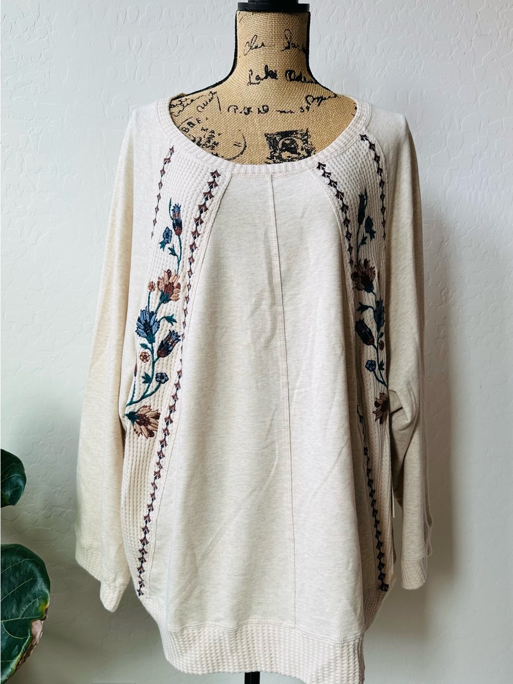 Nurture Cream Embroidered Floral Scoop Neck Sweater